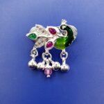 Fine Silver Saree Pin – Colorful Peacock Motif