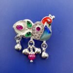 Fine Silver Saree Pin – Vibrant Colorful Peacock Design