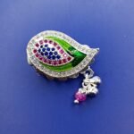 Fine Silver Saree Pin – Colorful Enamel Leaf Design