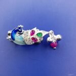 Fine Silver Peacock Saree Pin – Colorful Enamel & Stone Work
