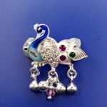 Fine Silver Peacock Saree Pin – Elegant Colorful Design