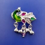 Fine Silver Peacock Saree Pin – Vibrant Enamel & Stone Detailing