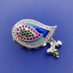 Fine Silver Saree Pin – Colorful Enamel & Stone Work