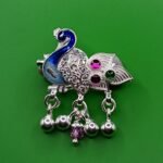 Fine Silver Peacock Saree Pin – Elegant Colorful Design