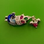 Fine Silver Peacock Saree Pin – Colorful Enamel & Stone Work