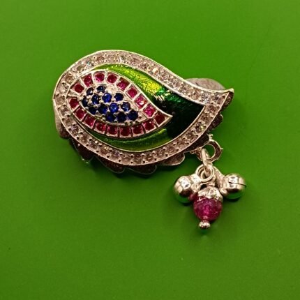 Fine Silver Saree Pin – Colorful Enamel Leaf Design