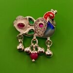 Fine Silver Saree Pin – Vibrant Colorful Peacock Design