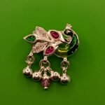 Fine Silver Saree Pin – Colorful Peacock Motif