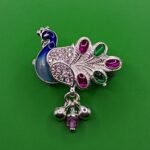 Fine Silver Peacock Saree Pin – Colorful Enamel & Stone Work