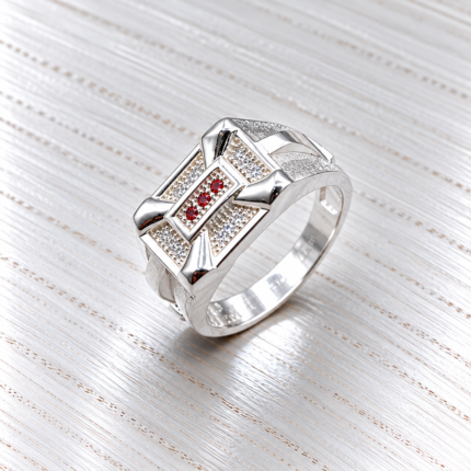 Handcrafted Pure Silver Triple-Stone Ring for Men