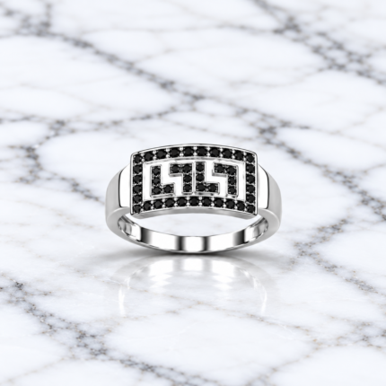 Square Design Black Stone Pure Silver Ring