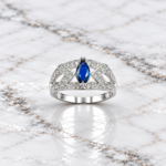 Pure Silver Blue Stone Designer Ring