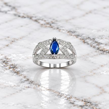 Pure Silver Blue Stone Designer Ring