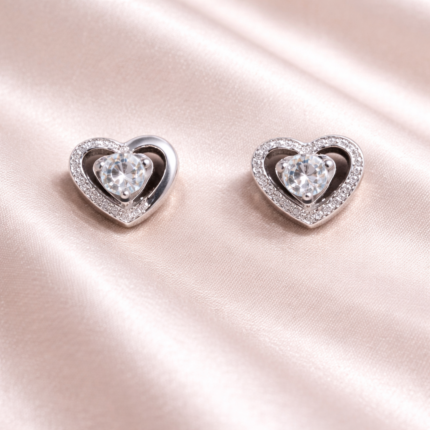 925 Sterling Silver Sparkling Heart Stone Earrings