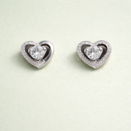 925 Sterling Silver Sparkling Heart Stone Earrings
