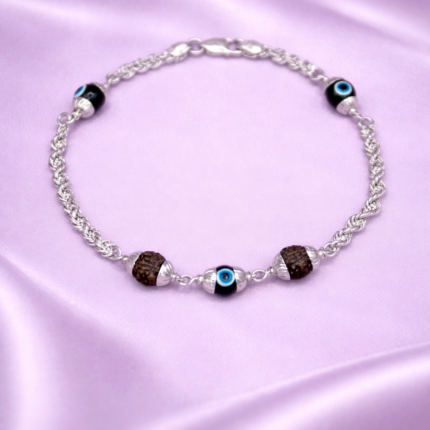 Pure Silver Men’s Balance Bracelet with Evil Eye