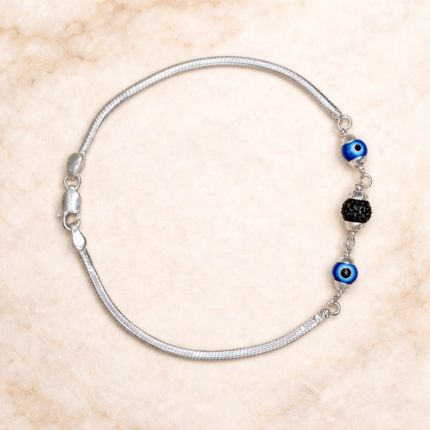 Pure Silver Men’s Bracelet with Evil Eye & Rudraksh – Classic Protective Design
