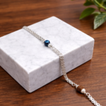 Pure Silver Men’s Bracelet with Rudraksh & Evil Eye – Minimal Spiritual Design