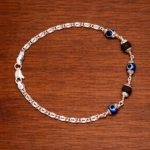 Pure Silver Men’s Bracelet with Three Evil Eyes & Two Rudraksh