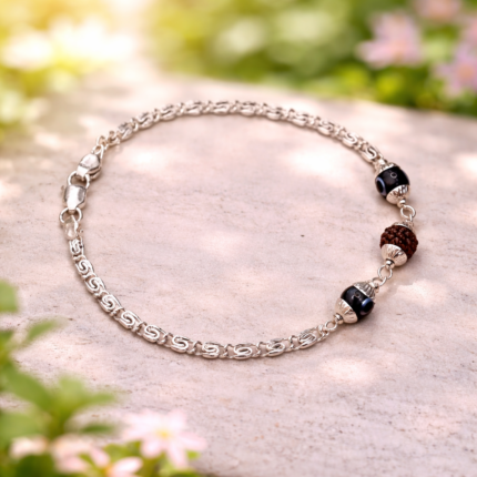 Pure Silver Men’s Guardian Bracelet with Evil Eye & Rudraksh
