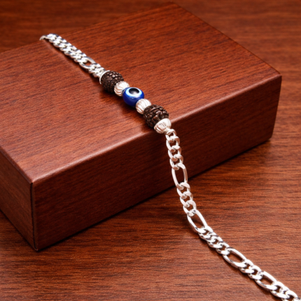 Pure Silver Men’s Protection Bracelet with Rudraksh