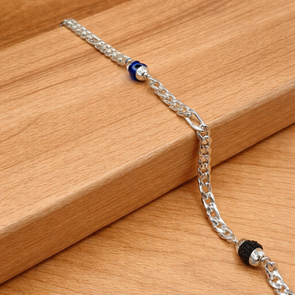 Pure Silver Men’s Power Bracelet with Evil Eye & Two Rudraksh