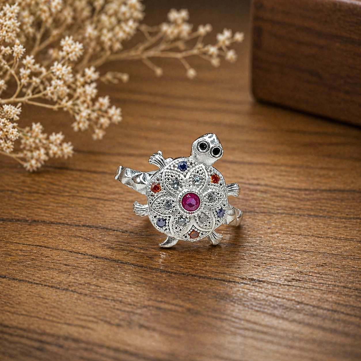 ChatGPT Image Apr 23, 2026, 11_18_11 AM Premium Pure Silver Turtle Ring with Rainbow Stones