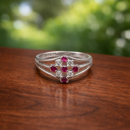 Elegant Pink & White Stone Pure Silver Ring