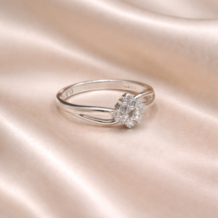 Pure Silver Square-Cut CZ Ring with Split Shank Design