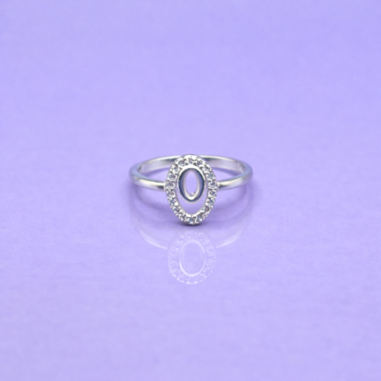 Pure Silver Oval Stone Studded Designer Ring