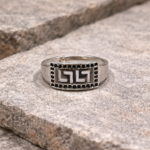 Square Design Black Stone Pure Silver Ring