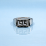 Square Design Black Stone Pure Silver Ring