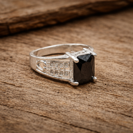 Elegant Pure Silver Ring for Men with Premium Black Stone