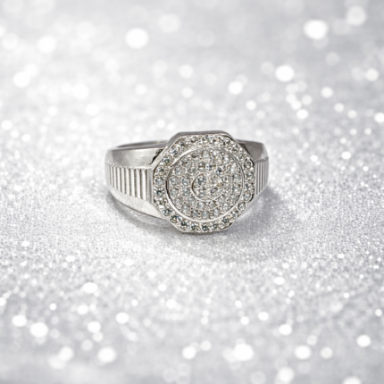 Pure Silver Classic Circle Stone Studded Ring