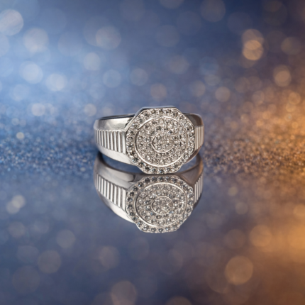Pure Silver Classic Circle Stone Studded Ring