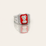 Pure Silver Men’s Ring with Ashoka Emblem & Red Stone