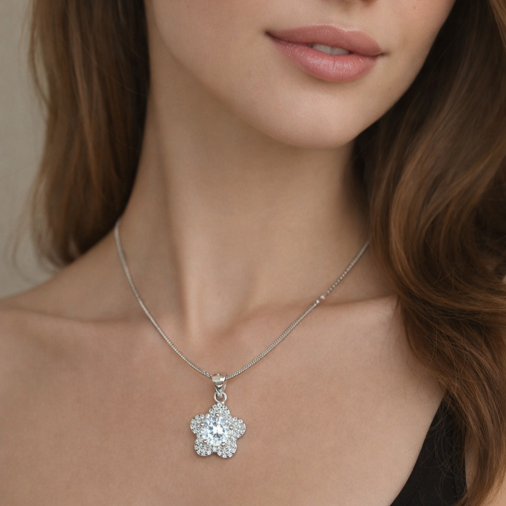 ChatGPT Image Feb 28, 2026, 11_02_15 AM Floral Sparkle Pendant in 925 Sterling Silver