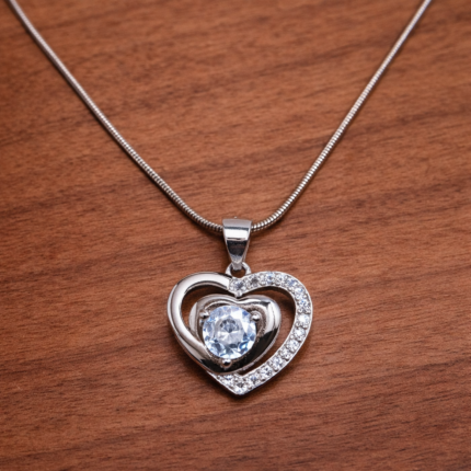 Elegant 925 Sterling Silver Double-Heart Pendant(Only Pendant)