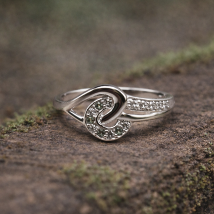 Pure Silver Ring with Green & White Stone Accents | Elegant Design