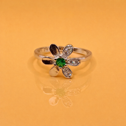 Pure Silver Green Stone Ring