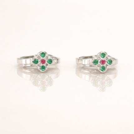Pure Silver Dual-Tone Toe Ring with Green & Pink Stones