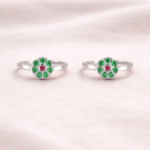 Pure Silver Green & Pink Stone Toe Ring
