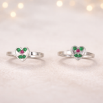 Pure Silver Heart Design Toe Ring with Green & Pink Stones