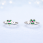 Pure Silver Heart Design Toe Ring with Green & Pink Stones