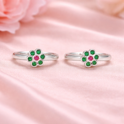 Pure Silver Floral Stone Toe Ring