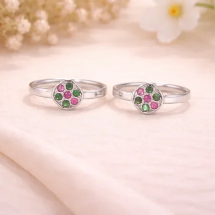 Pure Silver Multicolor Floral Toe Ring