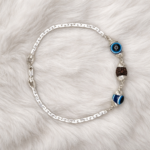 Pure Silver Men’s Bracelet with Evil Eye & Rudraksh – Protective Minimal Design