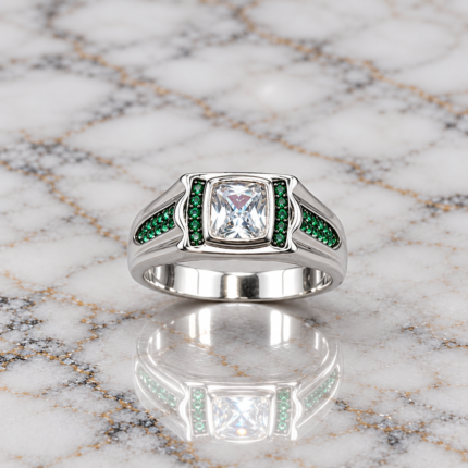 Green Royale 925 Silver Square Stone Ring