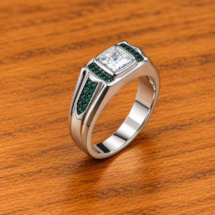 Green Royale 925 Silver Square Stone Ring