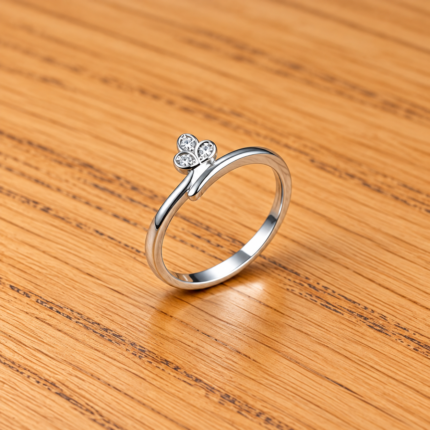 Pure Silver Minimal Floral Stone Ring